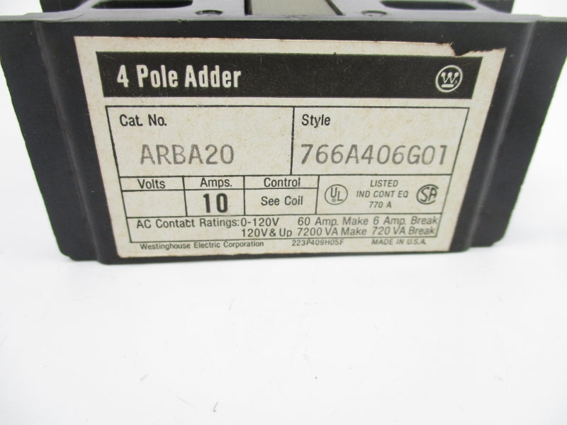 WESTINGHOUSE 766A406G01 ARBA20 0-120V 10A NSNP