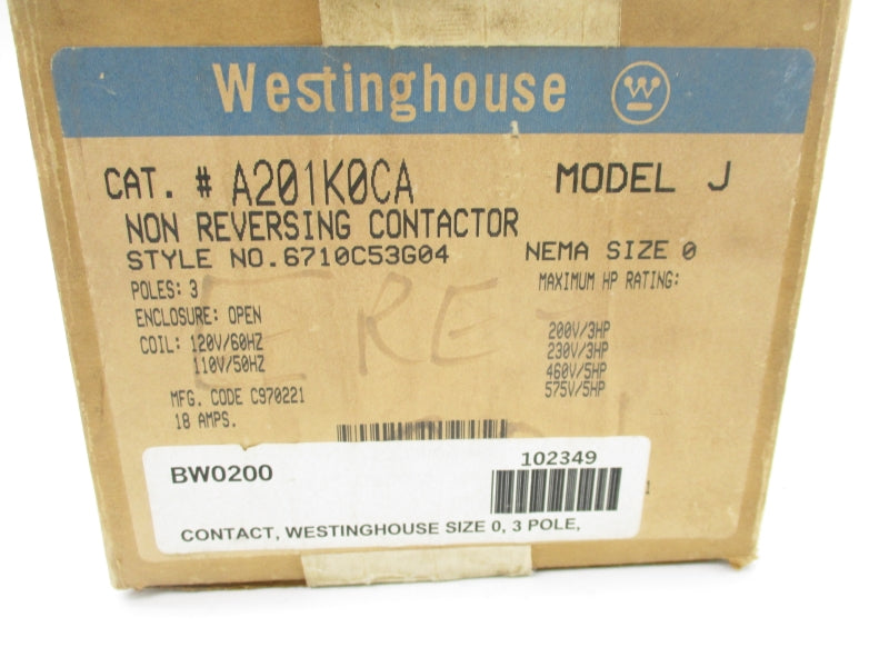WESTINGHOUSE 6710C53G04 A201K0CA 110/120V 18A NSMP