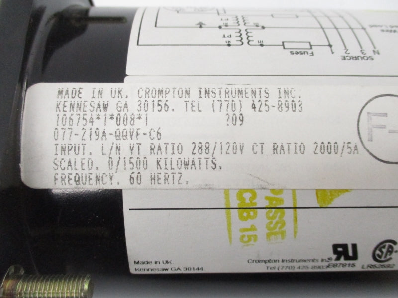CROMPTON INSTRUMENTS 077-219A-QQVF-C6 288/120V 0-1500 NSNP