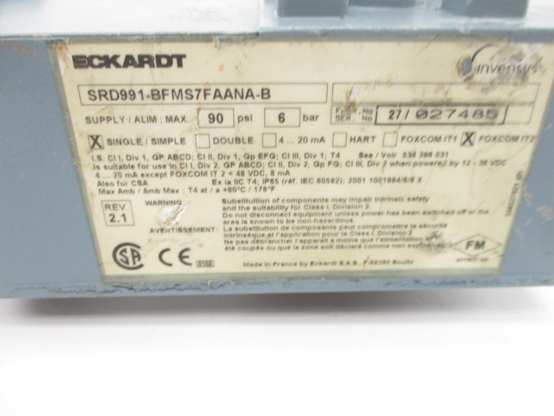 INVENSYS SRD991-BFMS7FAANA-B 90PSI UNMP