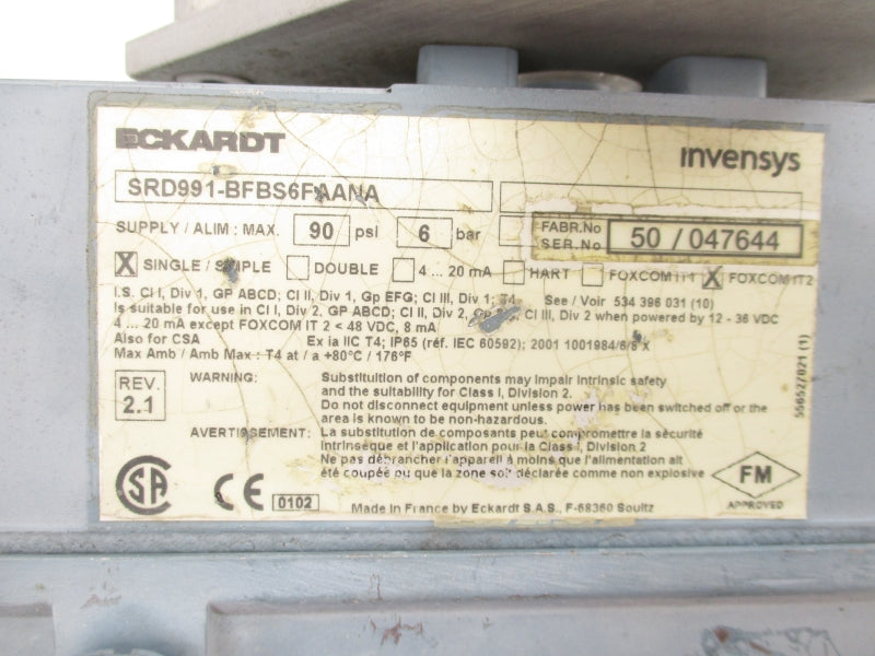 INVENSYS SRD991-BFBS6FAANA 90PSI UNMP