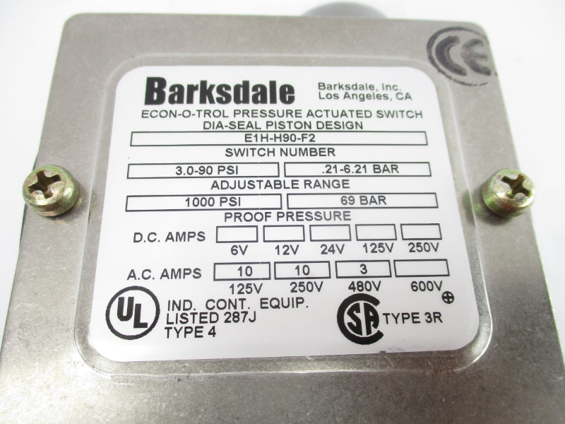 BARKSDALE E1H-H90-F2 600VAC 10A 1000PSI NSNP