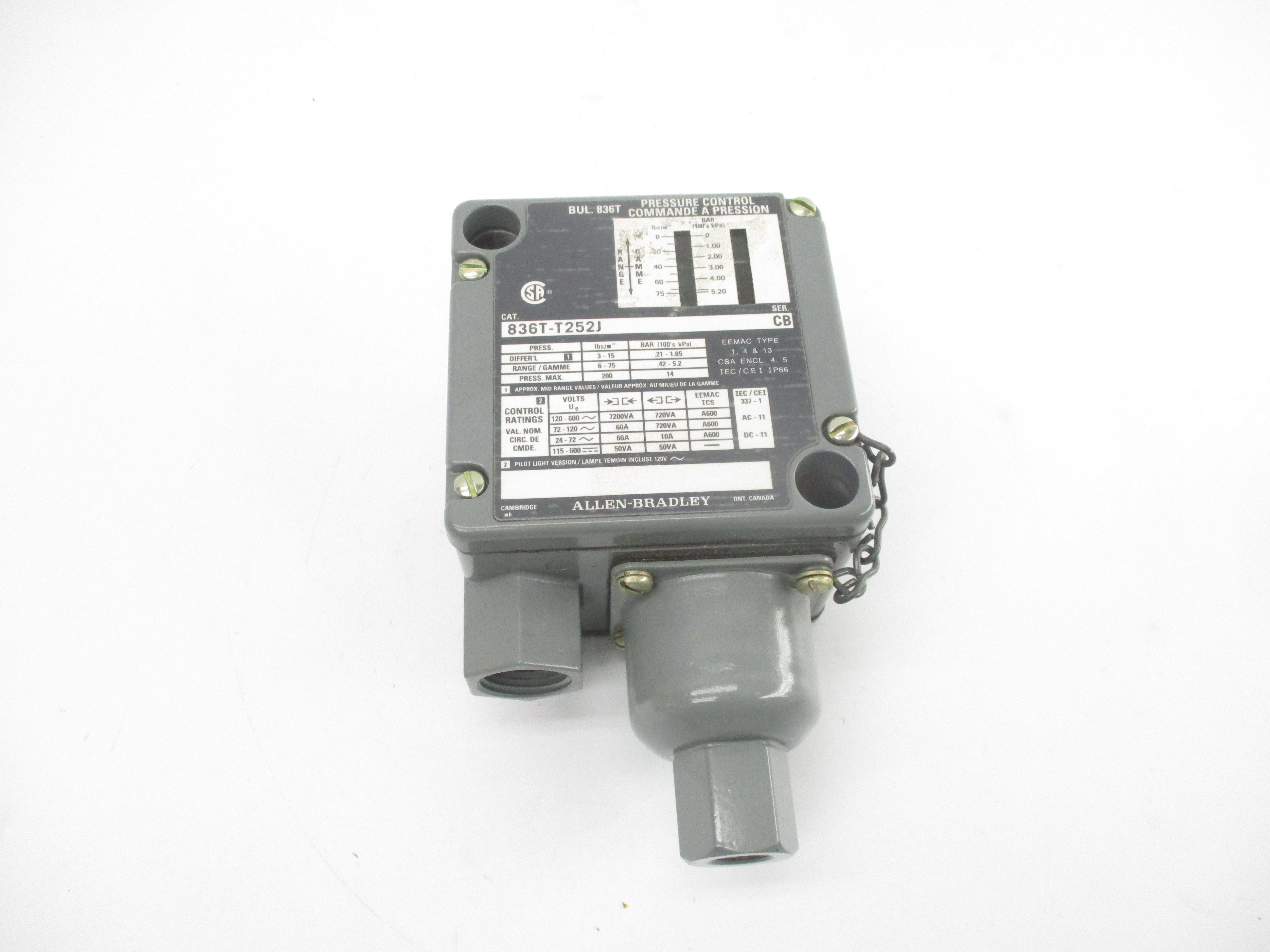 ALLEN BRADLEY 836T-T252J SER. CB 120-600V 200PSI (BR/YL) NSMP