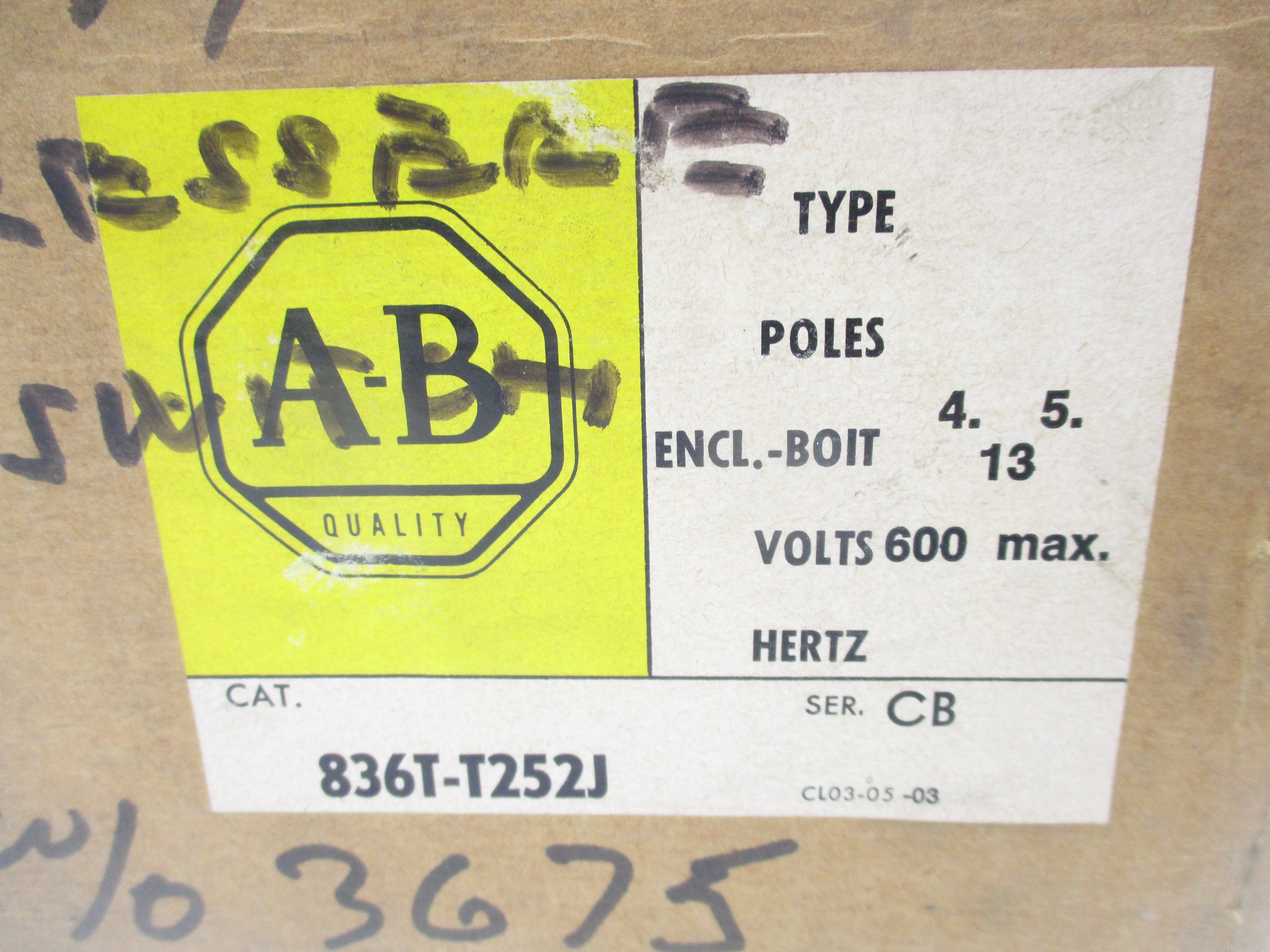 ALLEN BRADLEY 836T-T252J SER. CB 120-600V 200PSI (BR/YL) NSMP
