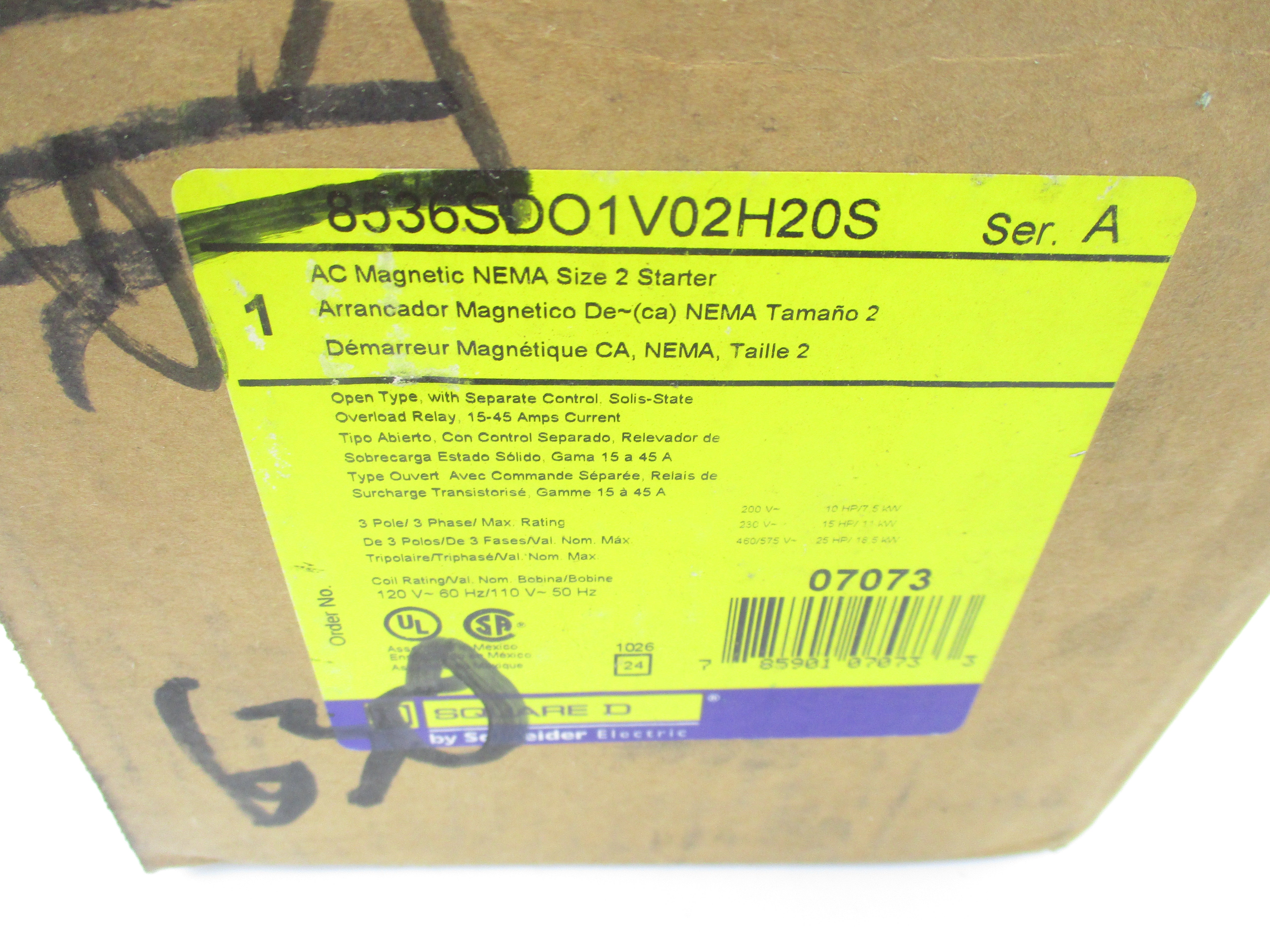 SQUARE D 8536SDO1V02H20S SER. A 110/120V 45A NSMP