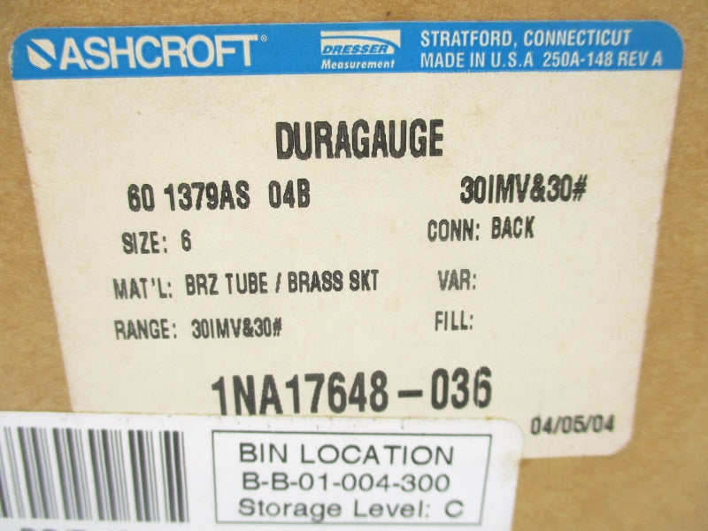 ASHCROFT 601379AS04B30IMV&30# NSFS
