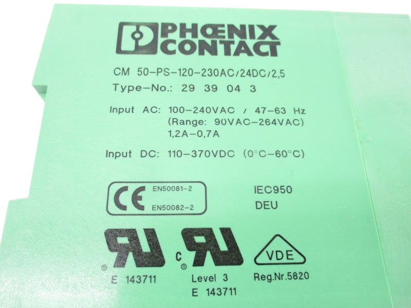 PHOENIX CONTACT CM50-PS-120-230AC/24DC/2,5 2939043 100-240VAC 1.2-0.7A UNMP