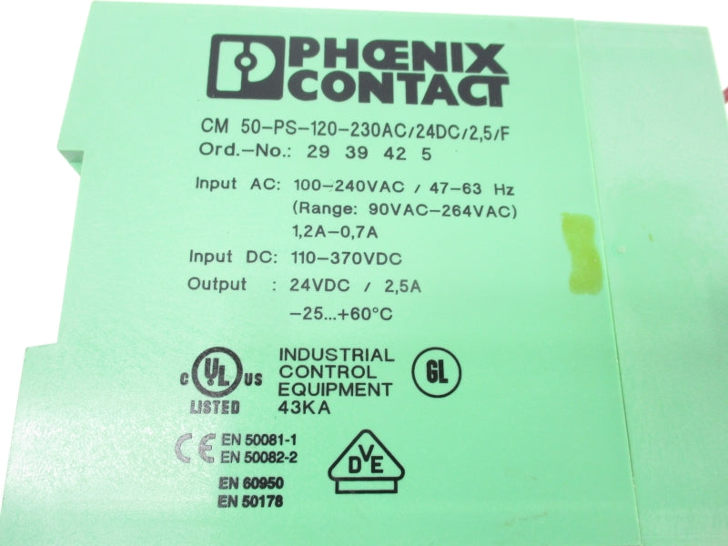 PHOENIX CONTACT CM50-PS-120-230AC/24DC/2,5/F 2939425 100-240VAC 1.2-0.7A UNMP