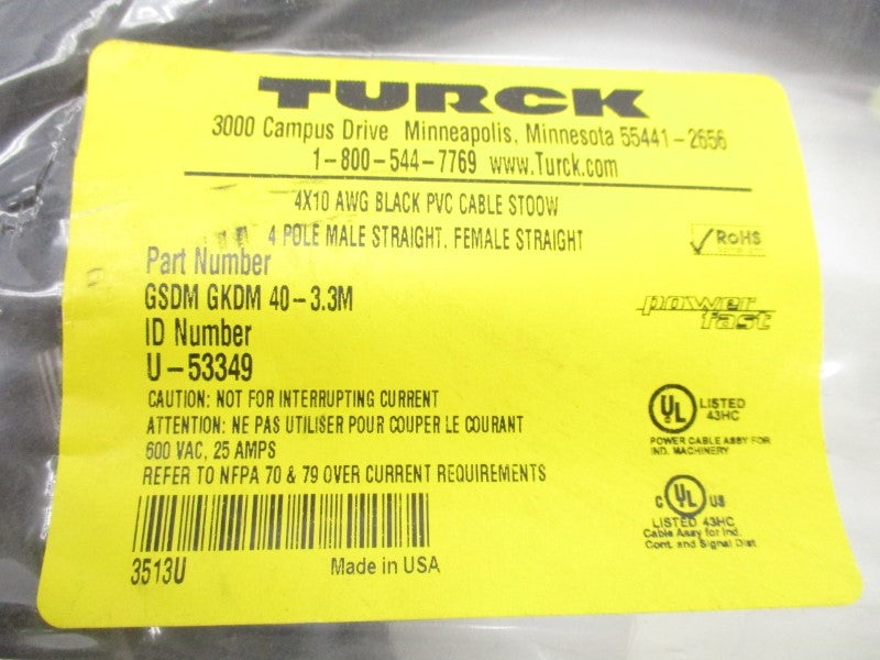 TURCK GSDMGKDM40-3.3M 600VAC 25A NSMP