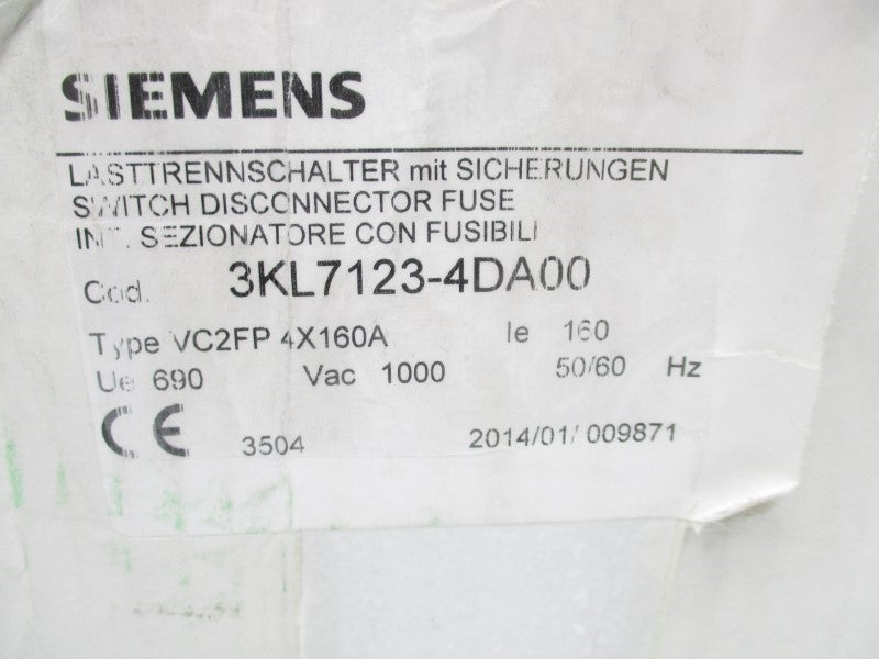 SIEMENS 3KL7123-4DA00 690V 160A NSMP