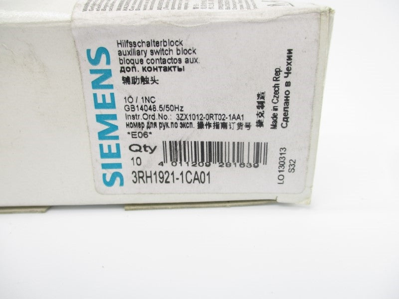 SIEMENS 3RH1921-1CA01 240V 10A NSMP