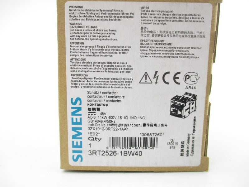 SIEMENS 3RT2526-1BW40 600VAC NSMP