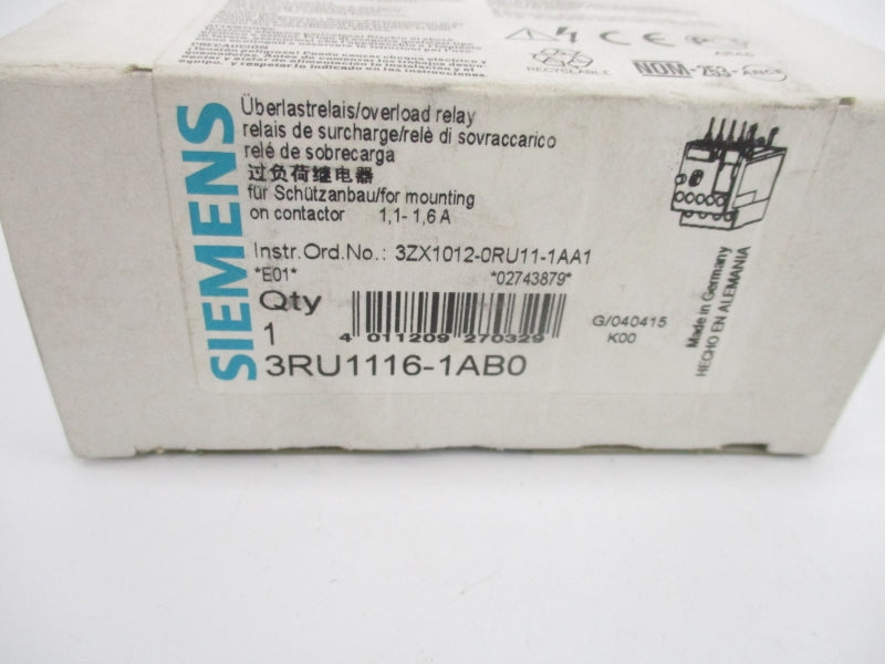 SIEMENS 3RU1116-1AB0 690V 1.1-1.6A NSMP