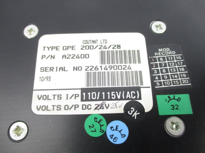 COUTANT GPE200/24/28 A22400 110/115VAC 2A UNMP