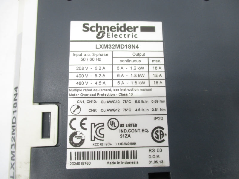 SCHNEIDER ELECTRIC LXM32MD18N4 480V 18A UNMP