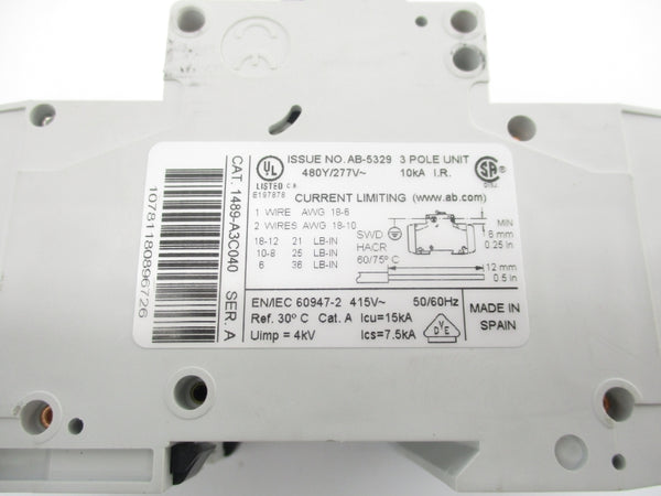 ALLEN BRADLEY 1489-A3C040 SER. A 277V 4A NSNP