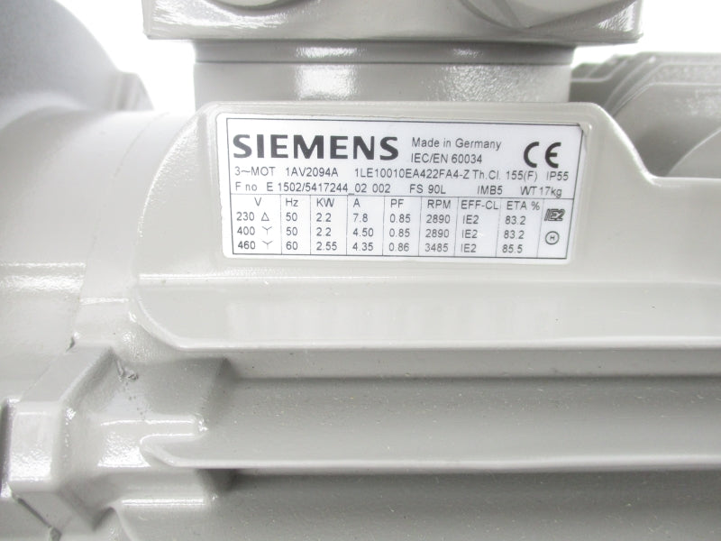 SIEMENS 1LE10010EA422FA4-Z 460V 7.8A NSNP