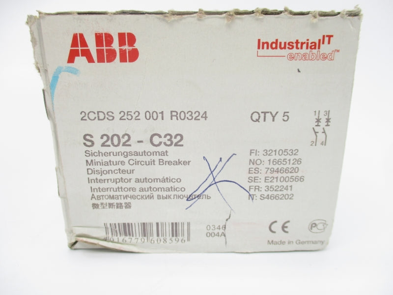 ABB 2CDS252001R0324 S202-C32 400V 32A (PKG OF 5) (AS PICTURED) NSMP