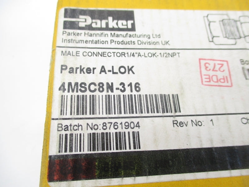 PARKER 4MSC8N-316 1/4"A-LOK-1/2" NSNP