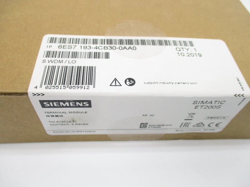 SIEMENS 6ES7193-4CB30-0AA0 (PKG OF 5) NSFS