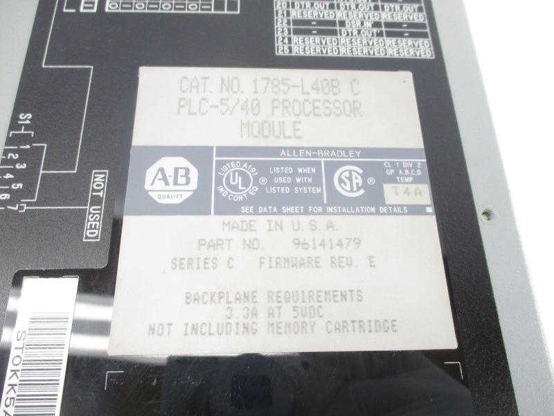 ALLEN BRADLEY 1785-L40B SER. C 5VDC 3.3A F/W E (NO KEY) UNMP