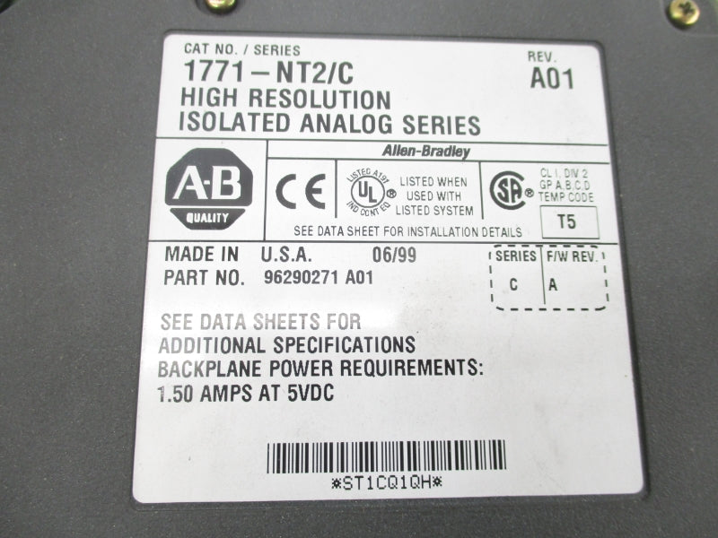 ALLEN BRADLEY 1771-NT2 SER. C 5VDC 1.50A F/W A UNMP
