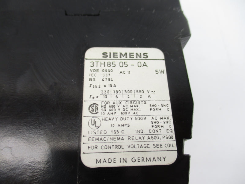 SIEMENS 3TH8505-0A 110/120V 16A UNMP