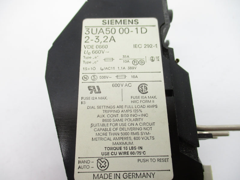 SIEMENS 3UA5000-1D 600VAC 2-3.2A UNMP