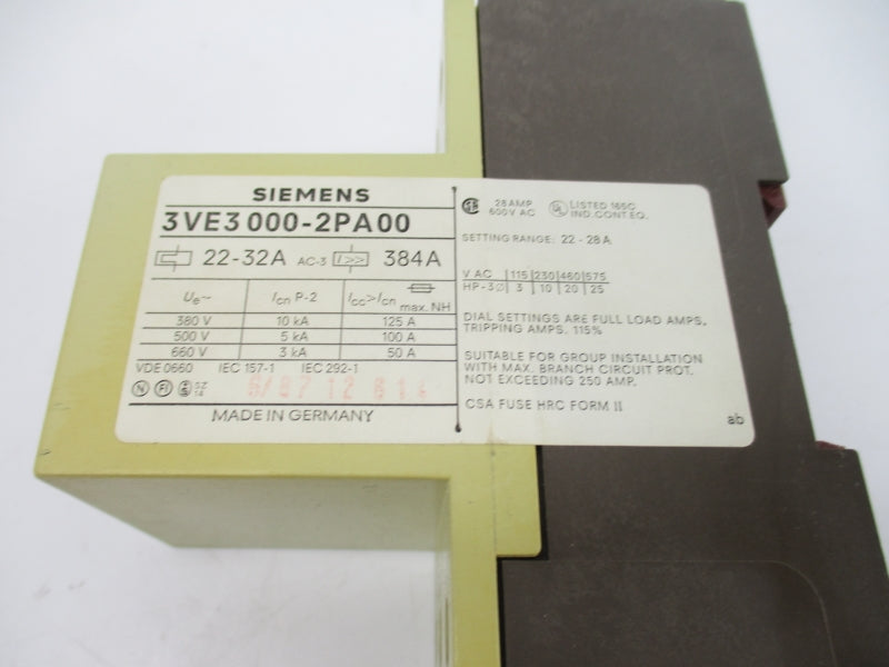 SIEMENS 3VE3000-2PA00 660V 22-32A NSNP