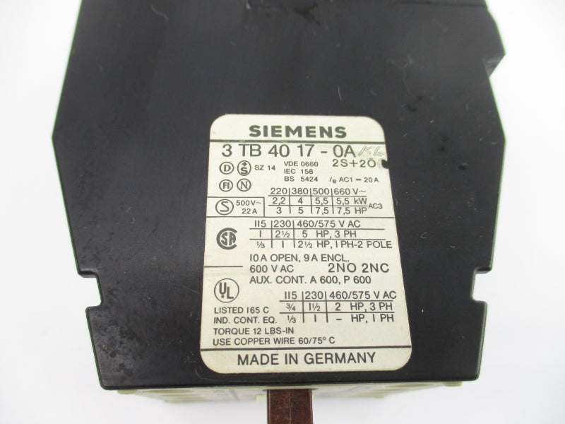 SIEMENS 3TB4017-0A 120V 22A NSNP