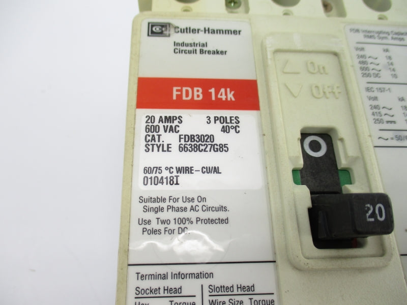 CUTLER HAMMER FDB3020 600VAC 20A UNMP