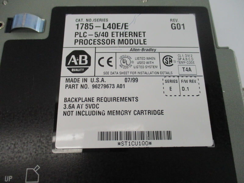 ALLEN BRADLEY 1785-L40E SER. E 5VDC 3.6A F/W D.1 UNMP