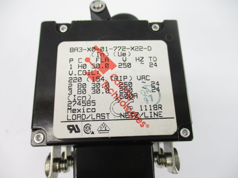 CARLING TECHNOLOGIES BA3-X0-01-772-X22-D 220VAC 1500A NSNP