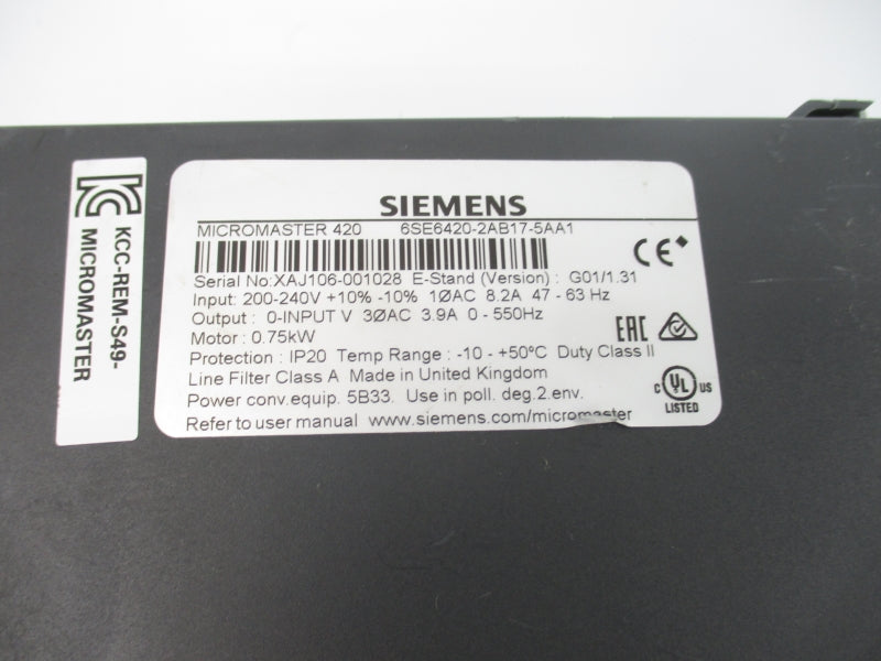 SIEMENS 6SE6420-2AB17-5AA1 200-240V 8.2A NSNP