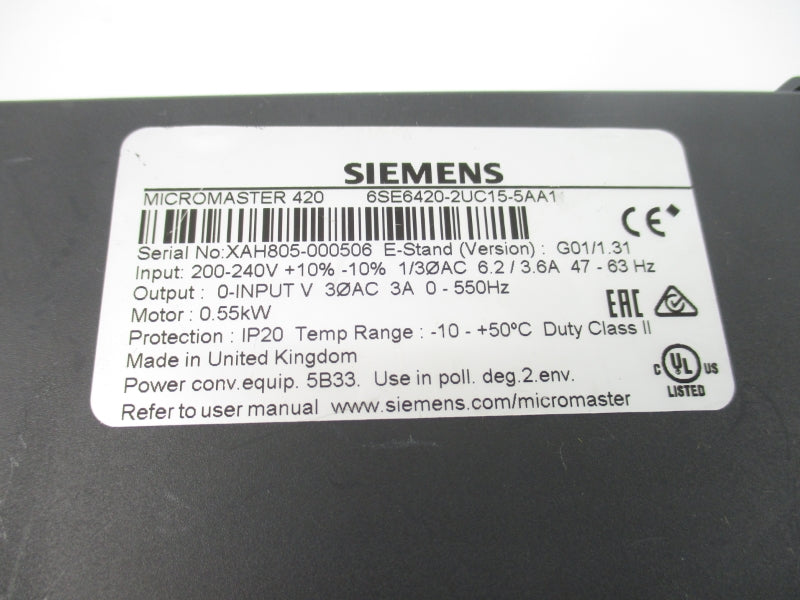 SIEMENS 6SE6420-2UC15-5AA1 200-240V 6.2/3.6A NSNP