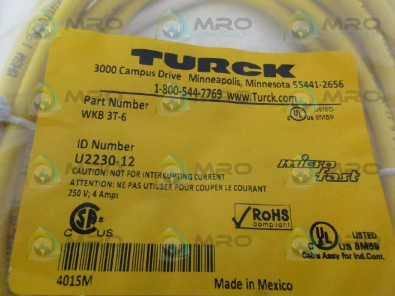 TURCK WKB3T-6 MICRO FAST CABLE * NEW IN FACTORY BAG *