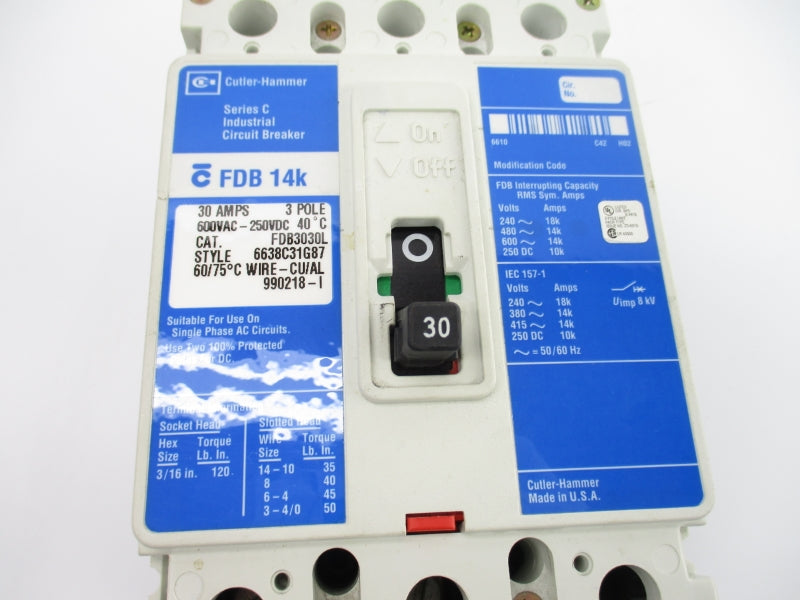 CUTLER HAMMER FDB3030L SER. C 600VAC-250VDC 30A NSNP
