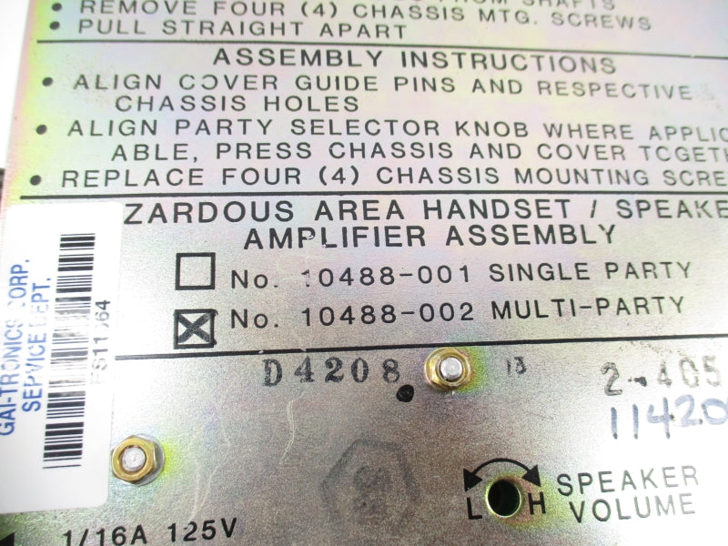 GAI-TRONICS 10488-002 125VAC 7/10A UNMP