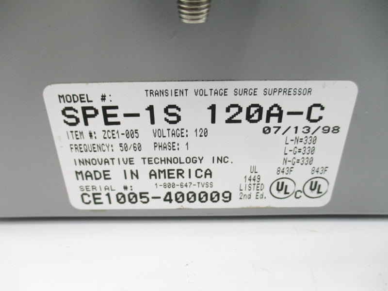 INNOVATIVE TECHNOLOGY INC. SPE-1S120A-C ZCE1-005 120VAC UNMP