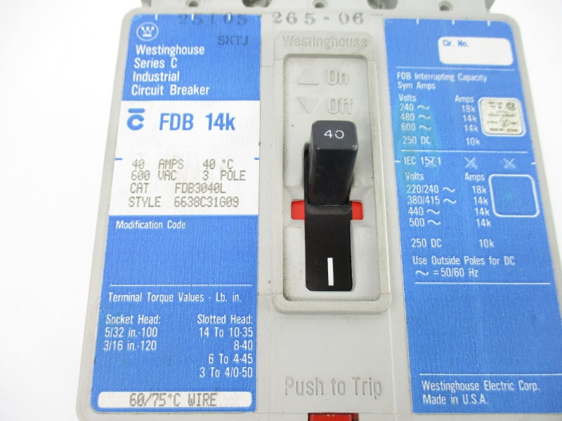 WESTINGHOUSE FDB3040L 600VAC 40A NSNP