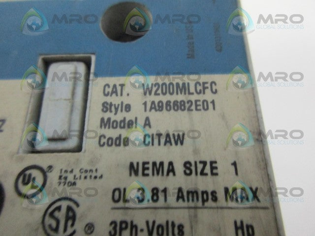 WESTINGHOUSE W200MLCFC MOTOR STARTER *USED*
