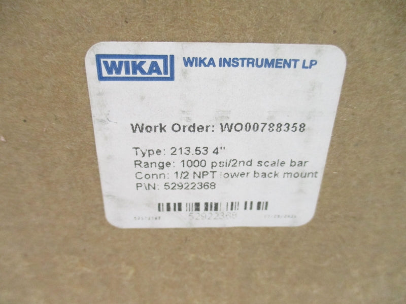 WIKA 52922368 213.53 4" 0-1000PSI NSMP