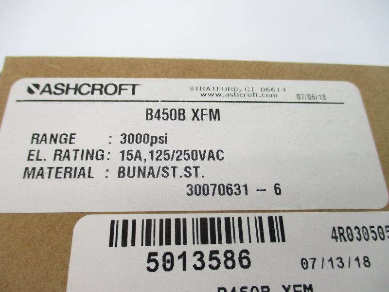 ASHCROFT B450BXFM 125/250VAC 15A 3000PSI NSMP