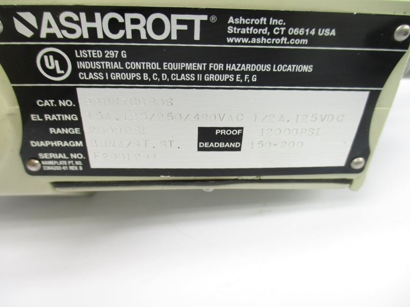 ASHCROFT PPDN7GGB06 480VAC 15A 2000PSI NSNP