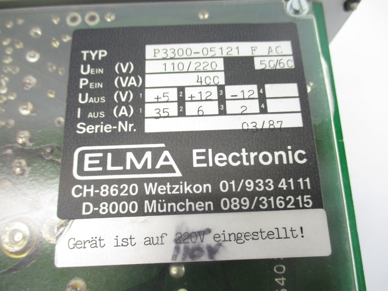 ELMA ELECTRONICS P3300-05121 110/220V UNMP