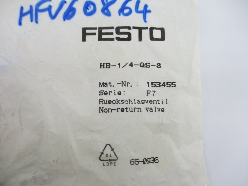 FESTO HB-1/4-QS-8 153455 SER. F7 NSMP