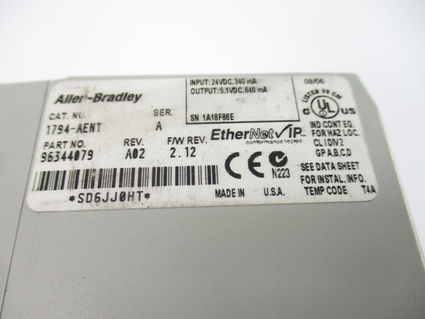 ALLEN BRADLEY 1794-AENT SER. A F/W 2.12 REV. A02 24VDC NSNP
