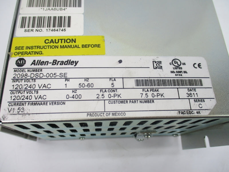 ALLEN BRADLEY 2098-DSD-005-SE SER. C F/W V1.53 120/240VAC (AS PICTURED) NSNP