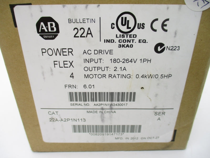 ALLEN BRADLEY 22A-A2P1N113 SER. A F/W 6.01 180-264V 5.3A NSMP