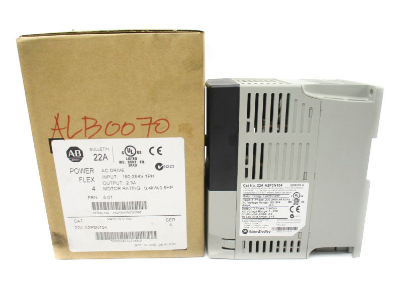 ALLEN BRADLEY 22A-A2P3N104 SER. A F/W 5.01 180-264V 6.0A NSMP